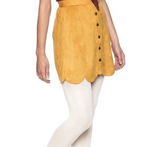 Soprano Yellow Faux Suede Scallop Button Up Skirt